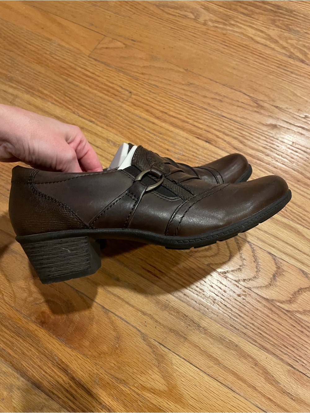 Earth Origins Brown Slip-On Comfort Loafers with small heel